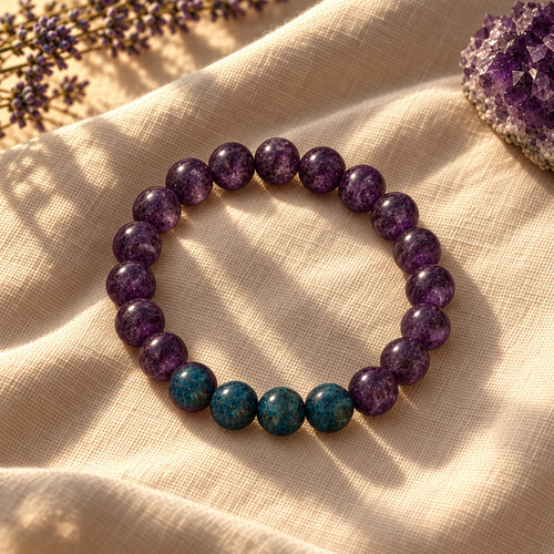 BIORESET Craving Bracelet, amethyst and four blue apatite beads