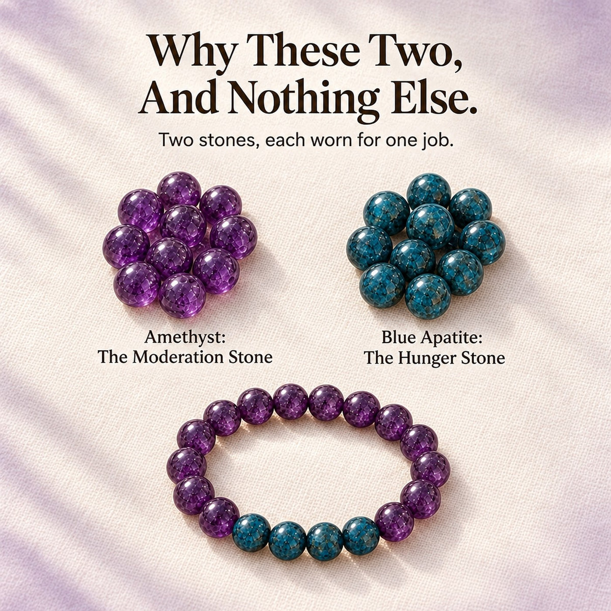 BIORESET Craving Bracelet, amethyst and four blue apatite beads