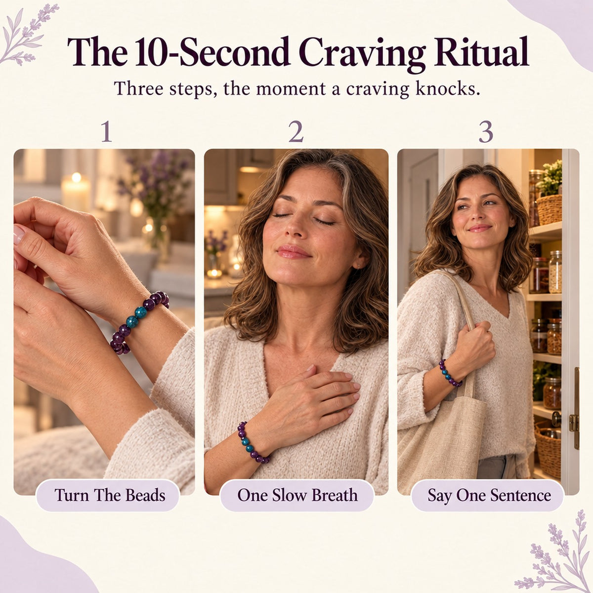 BIORESET Craving Bracelet, amethyst and four blue apatite beads