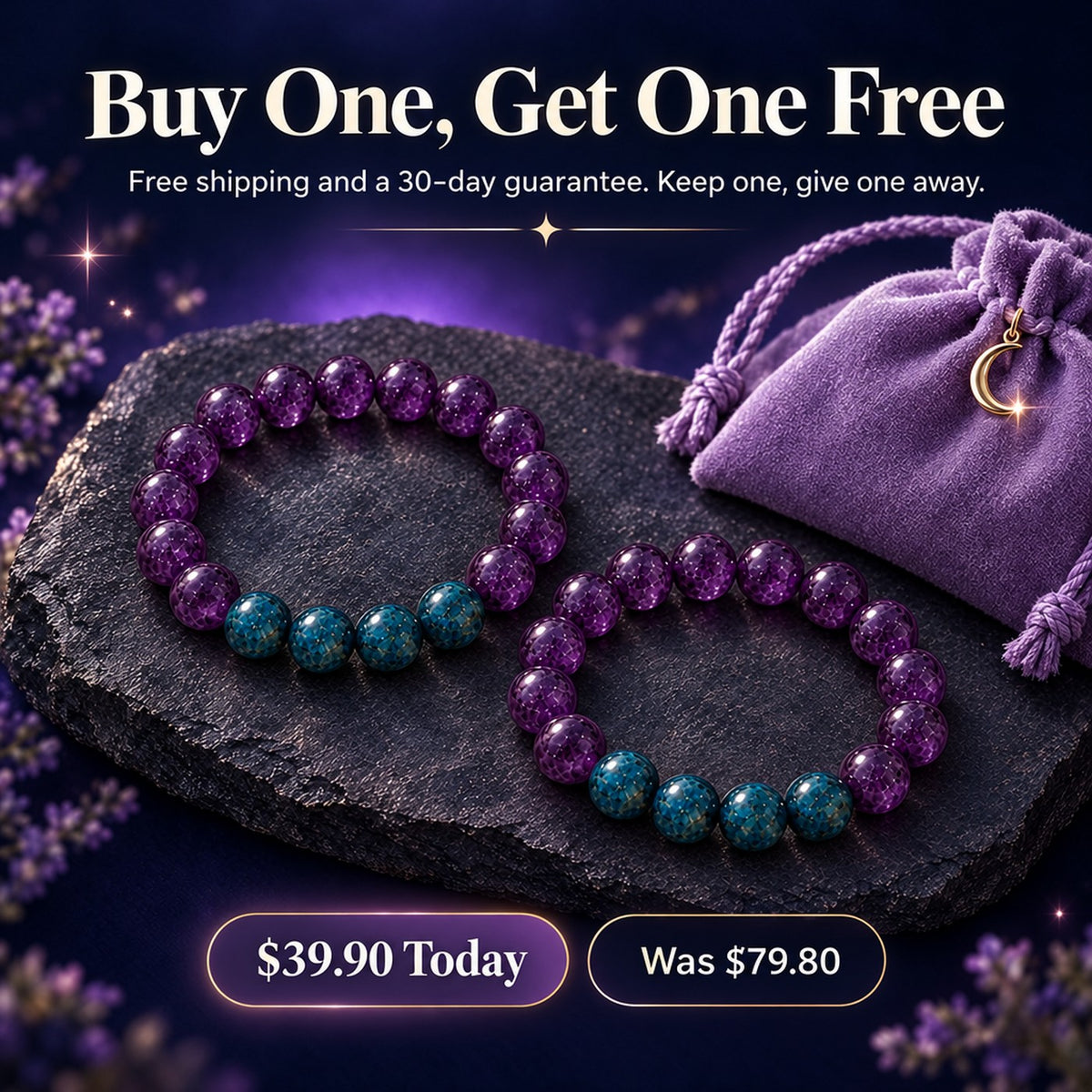 BIORESET Craving Bracelet, amethyst and four blue apatite beads